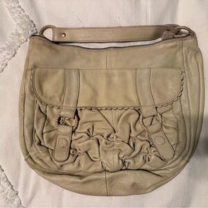 Anthropologie Lucky Penny Cream Leather Shoulder Bag